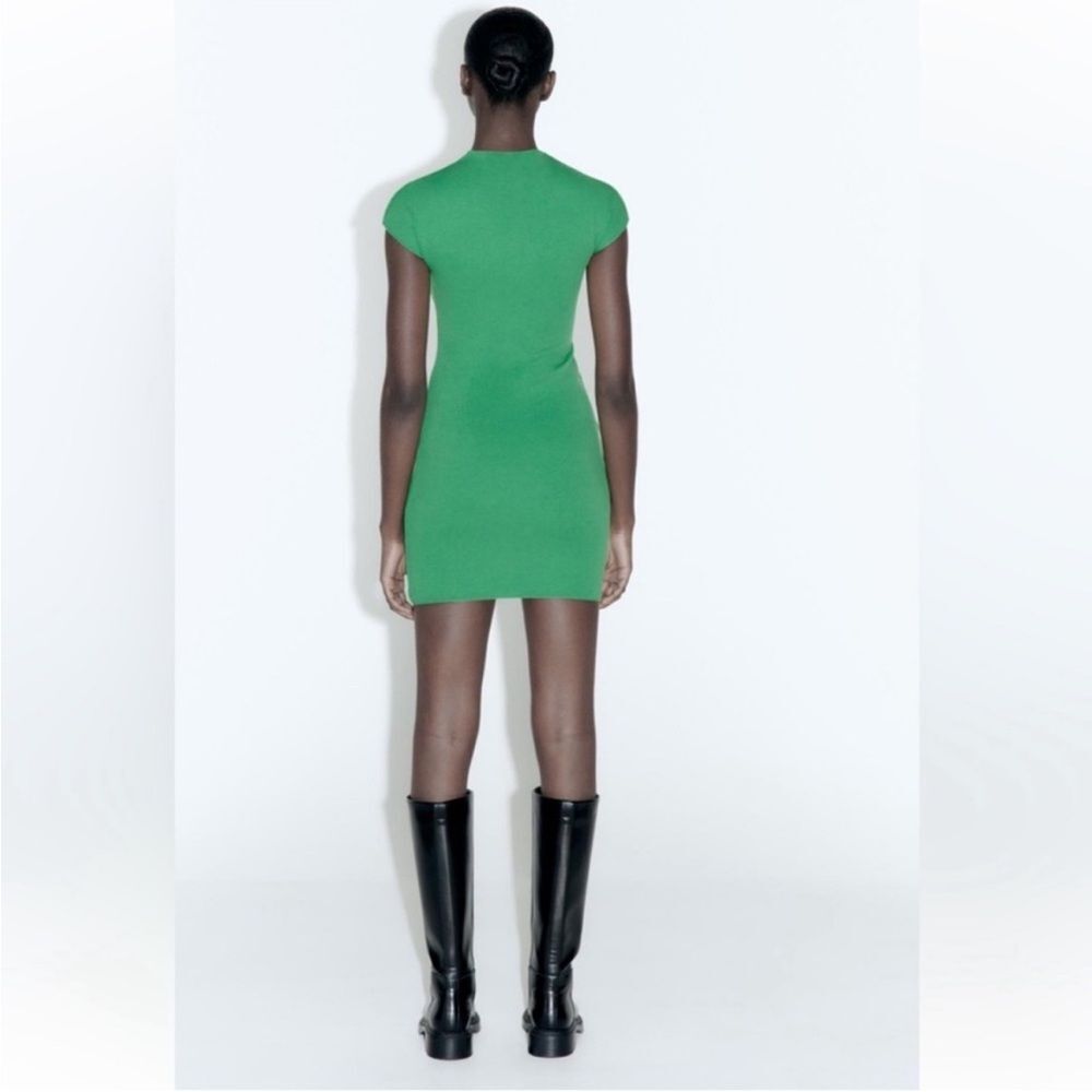 Zara Green Knit Mini Dress Short Sleeve Bodycon - Picture 5 of 8